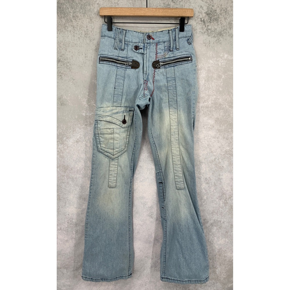 Vintage G-Star Raw Jeans Women 34 Light Blue Low Rise Flared Y2K Moto Denim